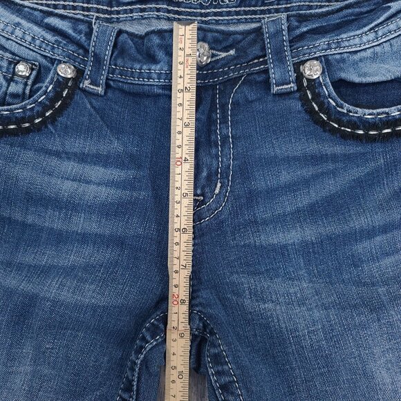 Miss Me Womens Easy Crop Jeans Size 30 Blue Denim Cropped Mid Rise Western Biker - Picture 6 of 9